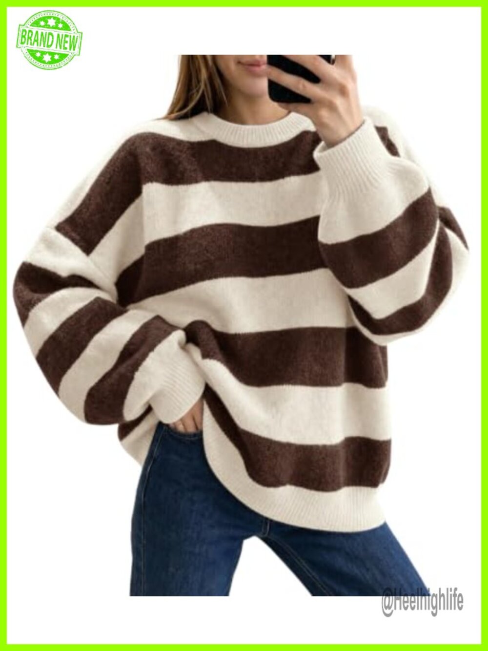 Oversized Striped Color Block Knit Pullover Sweater Lantern Sleeve